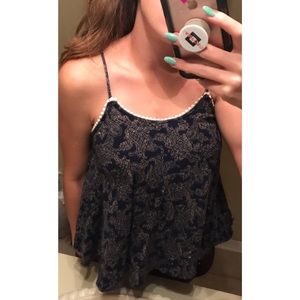 Navy gold and white detail flowy tank top